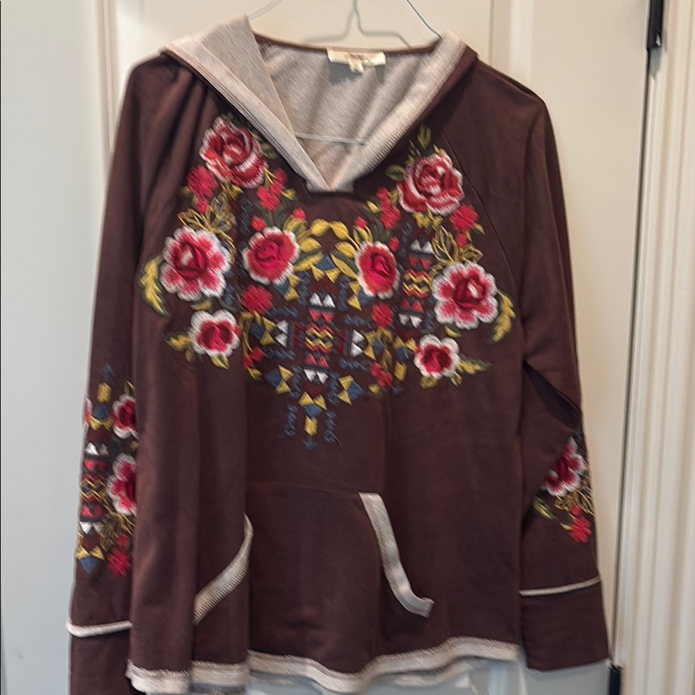 Andree Chocolate Hoodie with Vibrant Floral Embroidery